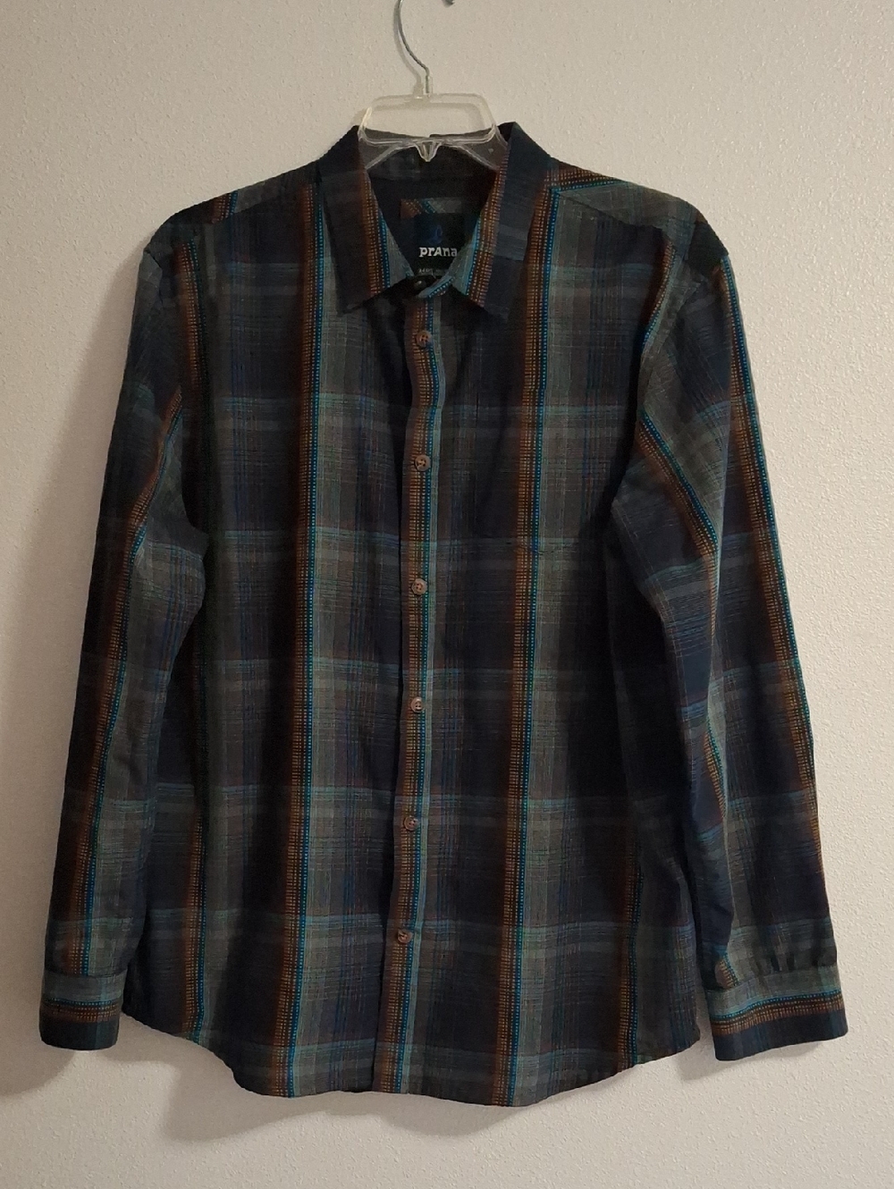 Prana Men's Plaid Long-Sleeve Button-Down Shirt Organic Cotton Size XL